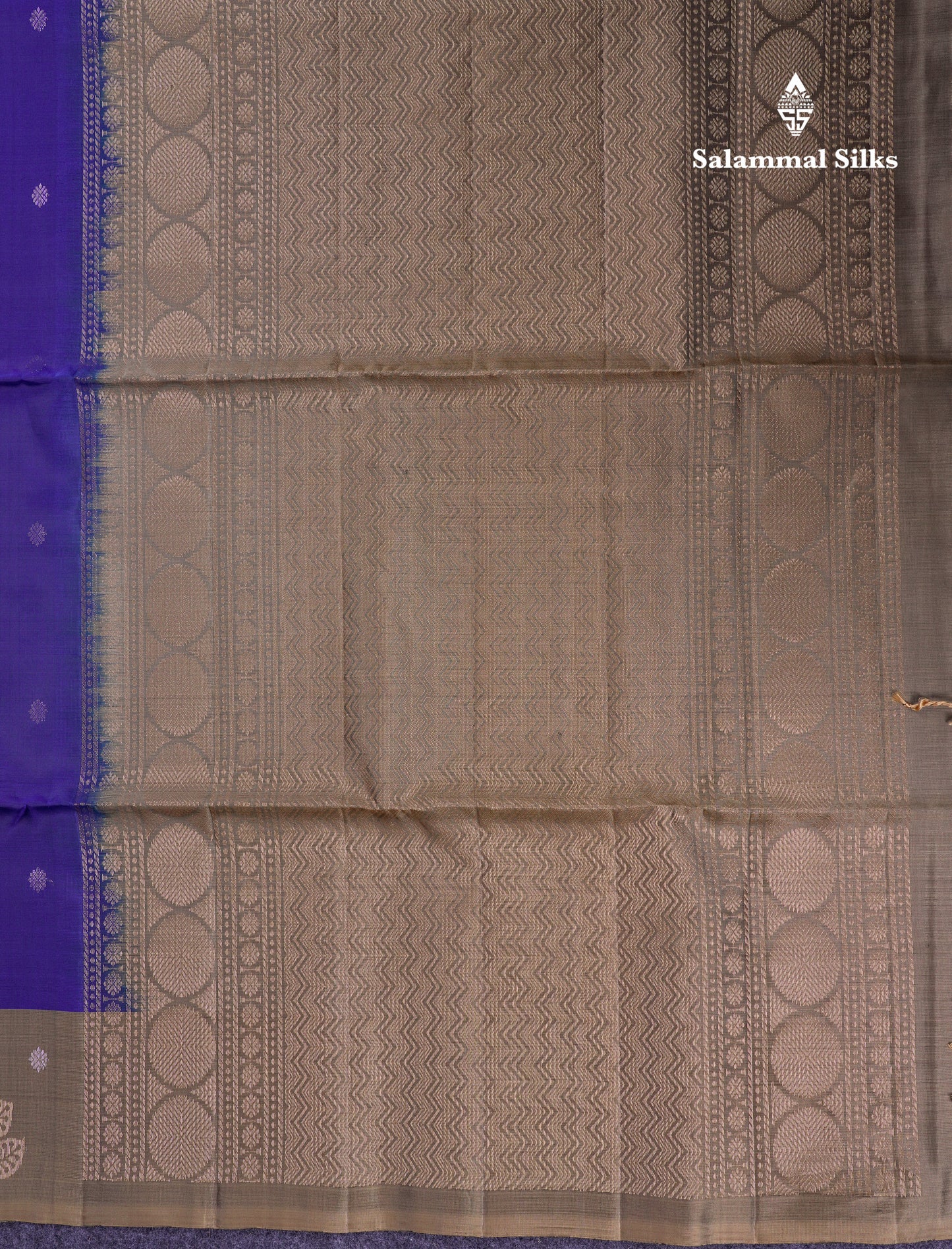 Beautiful Navy Blue PureMix Kanjivaram Soft Silk Saree With Contrast Light Brown Blouse