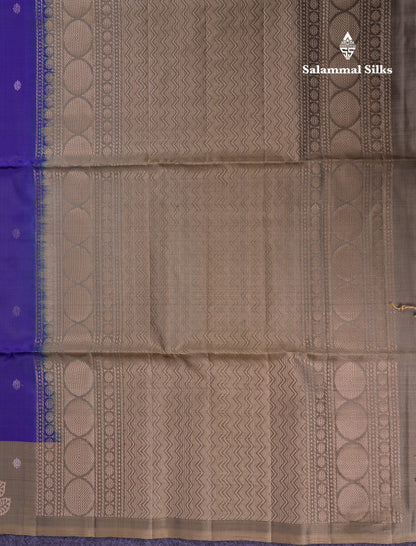 Beautiful Navy Blue PureMix Kanjivaram Soft Silk Saree With Contrast Light Brown Blouse