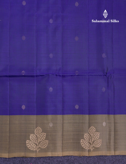 Beautiful Navy Blue PureMix Kanjivaram Soft Silk Saree With Contrast Light Brown Blouse