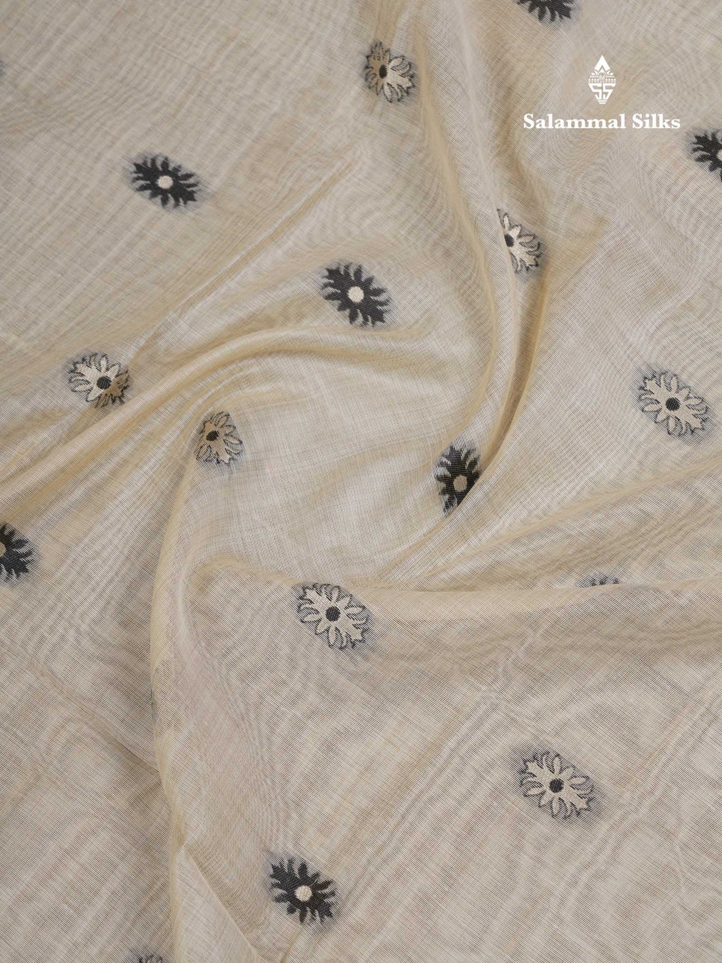 Beautiful Cream Sandal Thread Work & Zari Buttas Muga Cotton Saree With Contrast Pink Fancy Border