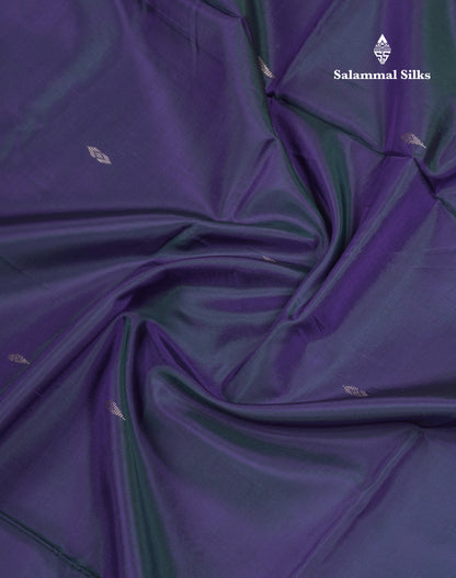 Dark Violet Thread work Buttas Banana Pinth Saree (Vaazhainaar Pattu) With Contrast Parrot Green Blouse
