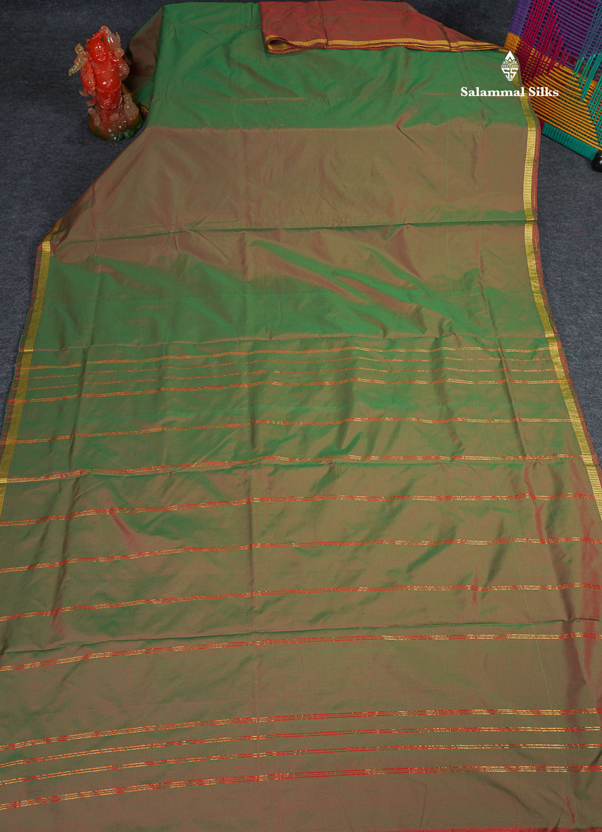 Semi Silk Saree - Dual Tone Olive Green Colour Body Plain With Small Border | 11 Yards