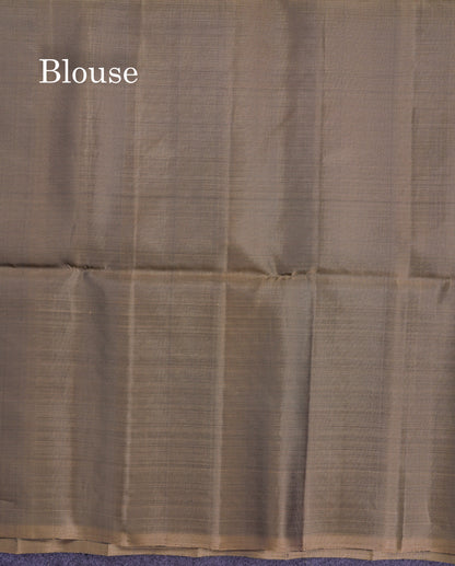 Beautiful Navy Blue PureMix Kanjivaram Soft Silk Saree With Contrast Light Brown Blouse