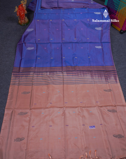 Dual Tone Violet Thread work Buttas Banana Pinth Saree (Vaazhainaar Pattu) With Contrast Chocolate Blouse