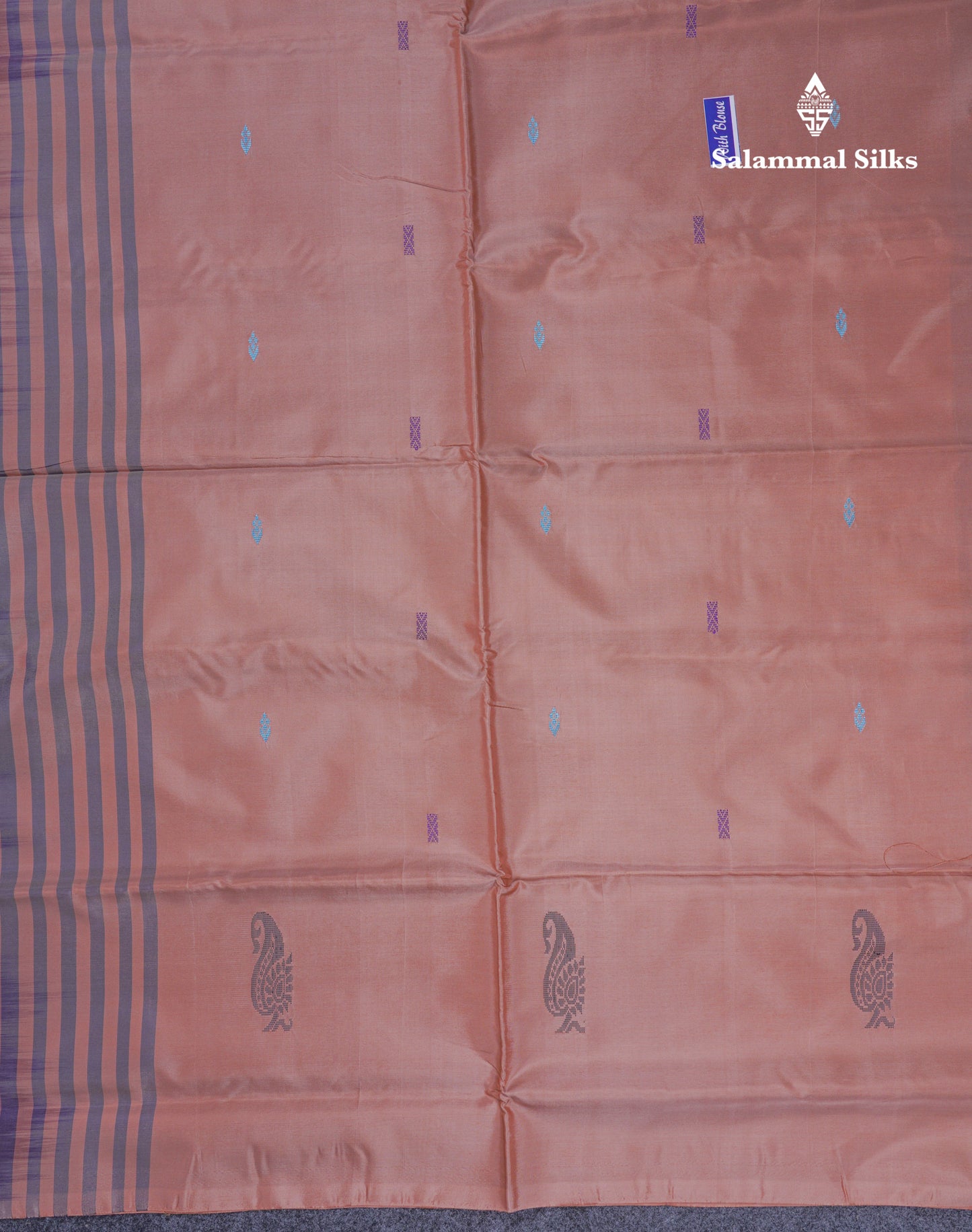 Dual Tone Violet Thread work Buttas Banana Pinth Saree (Vaazhainaar Pattu) With Contrast Chocolate Blouse