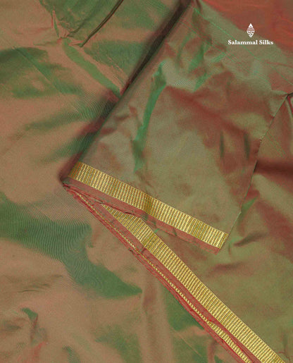 Semi Silk Saree - Dual Tone Olive Green Colour Body Plain With Small Border | 11 Yards