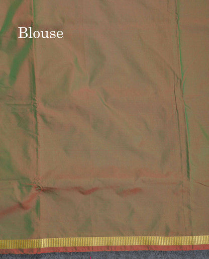 Semi Silk Saree - Dual Tone Olive Green Colour Body Plain With Small Border | 11 Yards