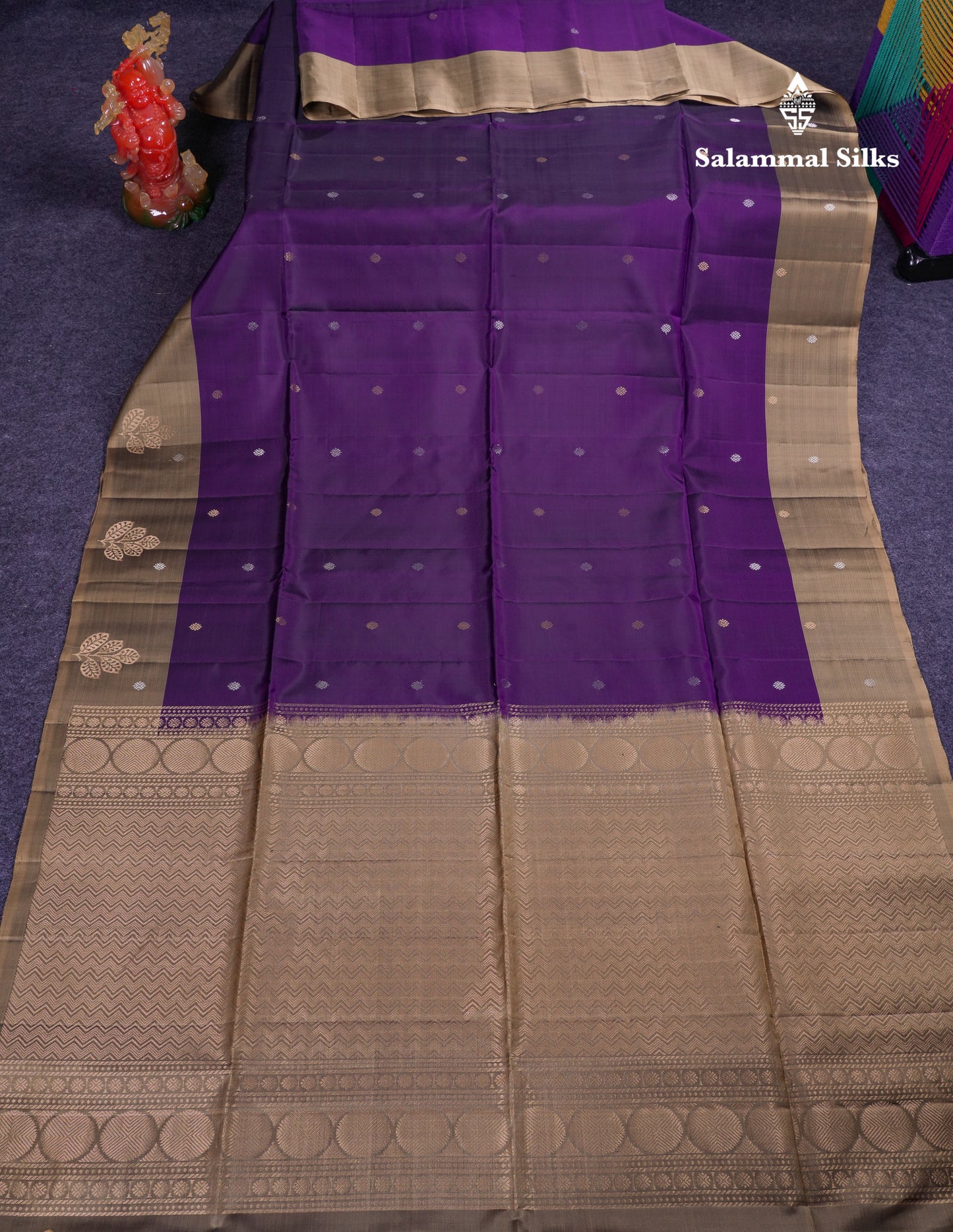 Beautiful Dual Tone Peacock Blue PureMix Kanjivaram Soft Silk Saree With Contrast Light Violet Blouse