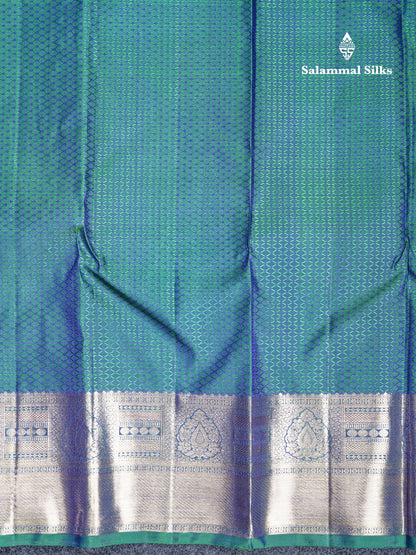 Beautiful Green And Peacock Blue Daimond Design Pure Kanjivaram Silk Saree Pure Zari with Blouse