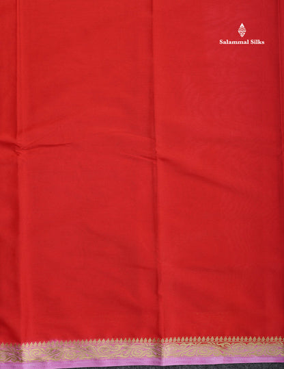 Semi Mysore Silk Saree - Chilly Red Colour Body Plain With Light Pink Small Border