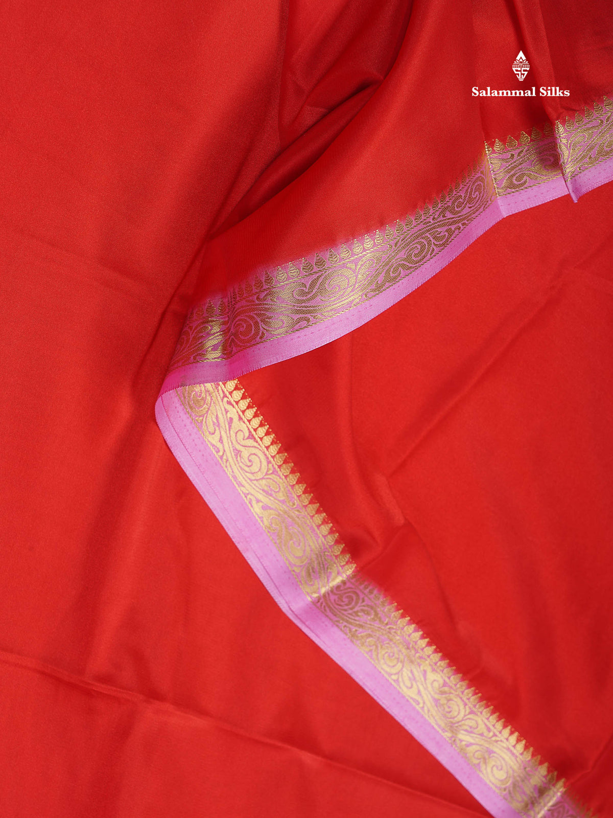 Semi Mysore Silk Saree - Chilly Red Colour Body Plain With Light Pink Small Border