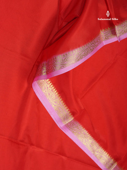 Semi Mysore Silk Saree - Chilly Red Colour Body Plain With Light Pink Small Border