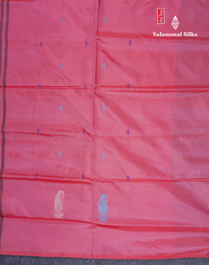 Olive Mustard Yellow Thread work Buttas Banana Pinth Saree (Vaazhainaar Pattu) With Contrast Pink Blouse