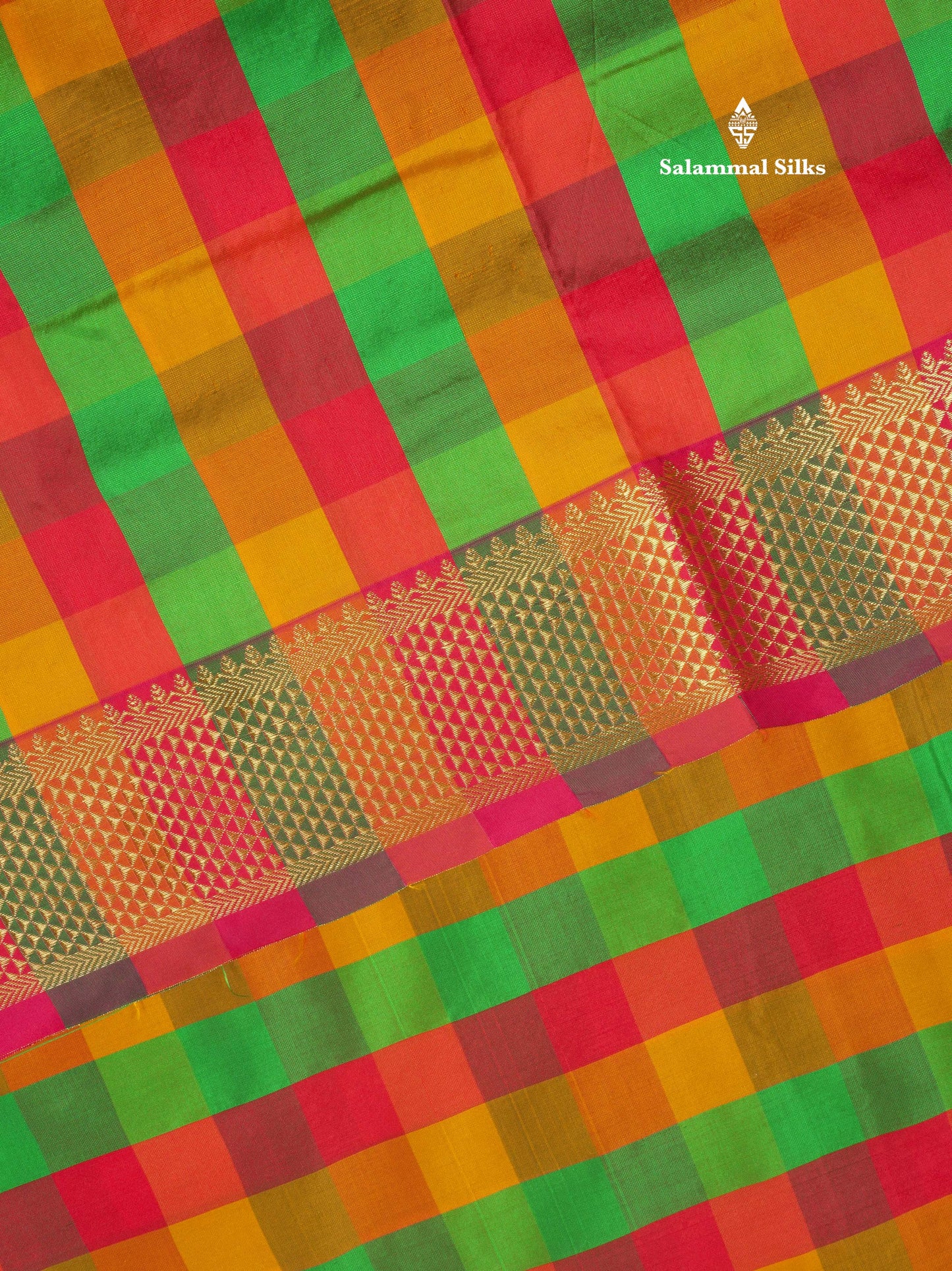 9.5 Yards Semi Silk Saree Multicolour Checks with Self Border