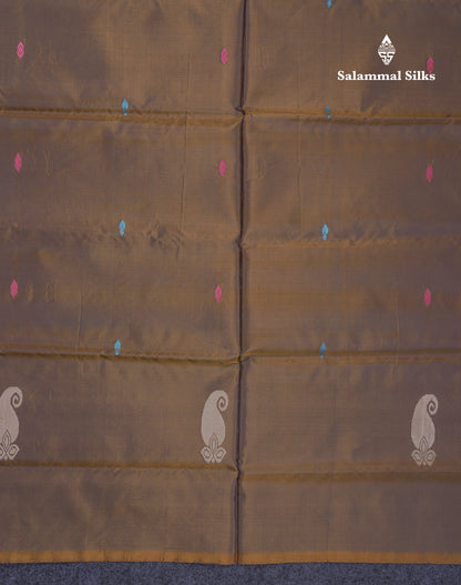Olive Mustard Yellow Thread work Buttas Banana Pinth Saree (Vaazhainaar Pattu) With Contrast Pink Blouse