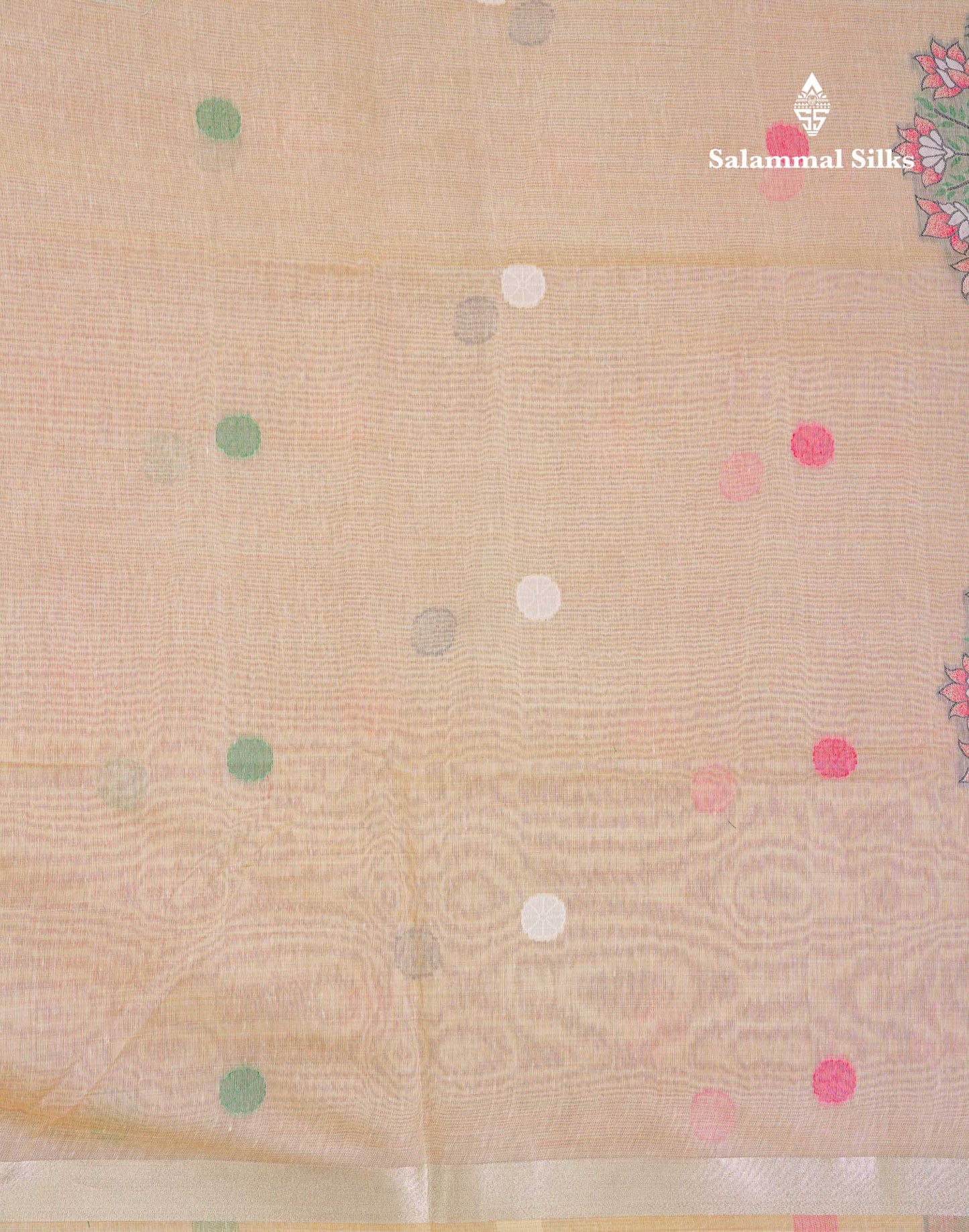 Beautiful Sapphire Green Thread Work Butta Muga Cotton Saree With Contrast Peacock Blue Blouse