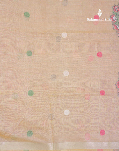 Beautiful Sapphire Green Thread Work Butta Muga Cotton Saree With Contrast Peacock Blue Blouse