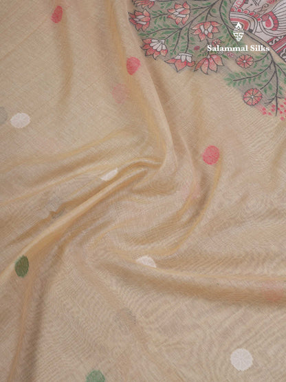 Beautiful Sapphire Green Thread Work Butta Muga Cotton Saree With Contrast Peacock Blue Blouse
