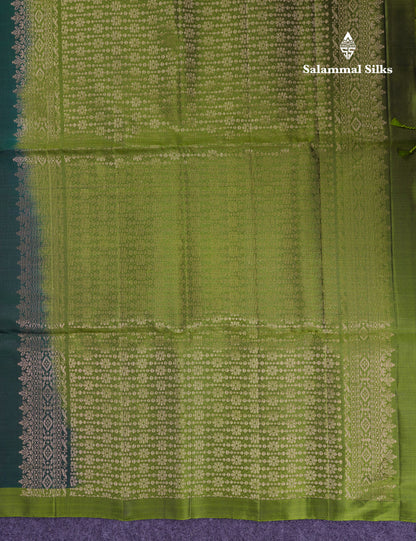 Beautiful Bottle Green Pure Kanjivaram Soft Silk Saree With Contrast Green Blouse