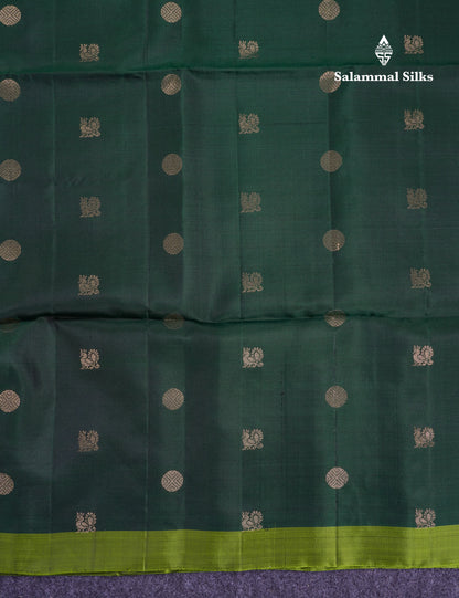 Beautiful Bottle Green Pure Kanjivaram Soft Silk Saree With Contrast Green Blouse