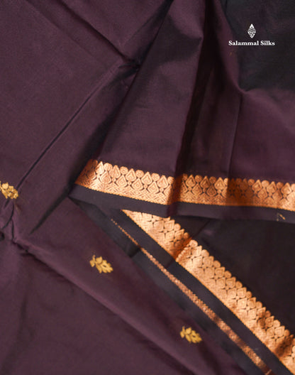 Semi Silk Saree - Maroon Colour Body Zari Butta With Traditional Small Border