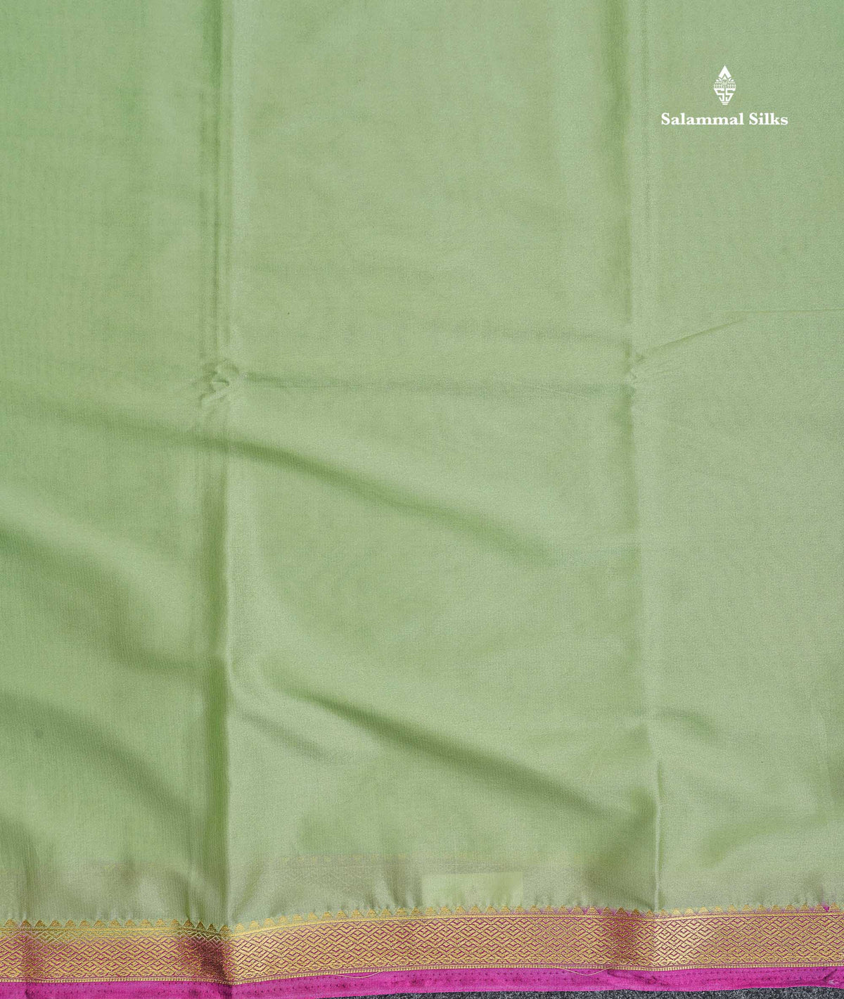 Semi Mysore Silk Saree - Pista Green Colour Body Plain With Magenta Small Border