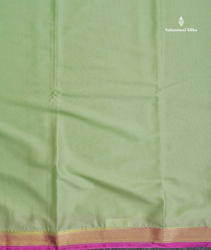 Semi Mysore Silk Saree - Pista Green Colour Body Plain With Magenta Small Border