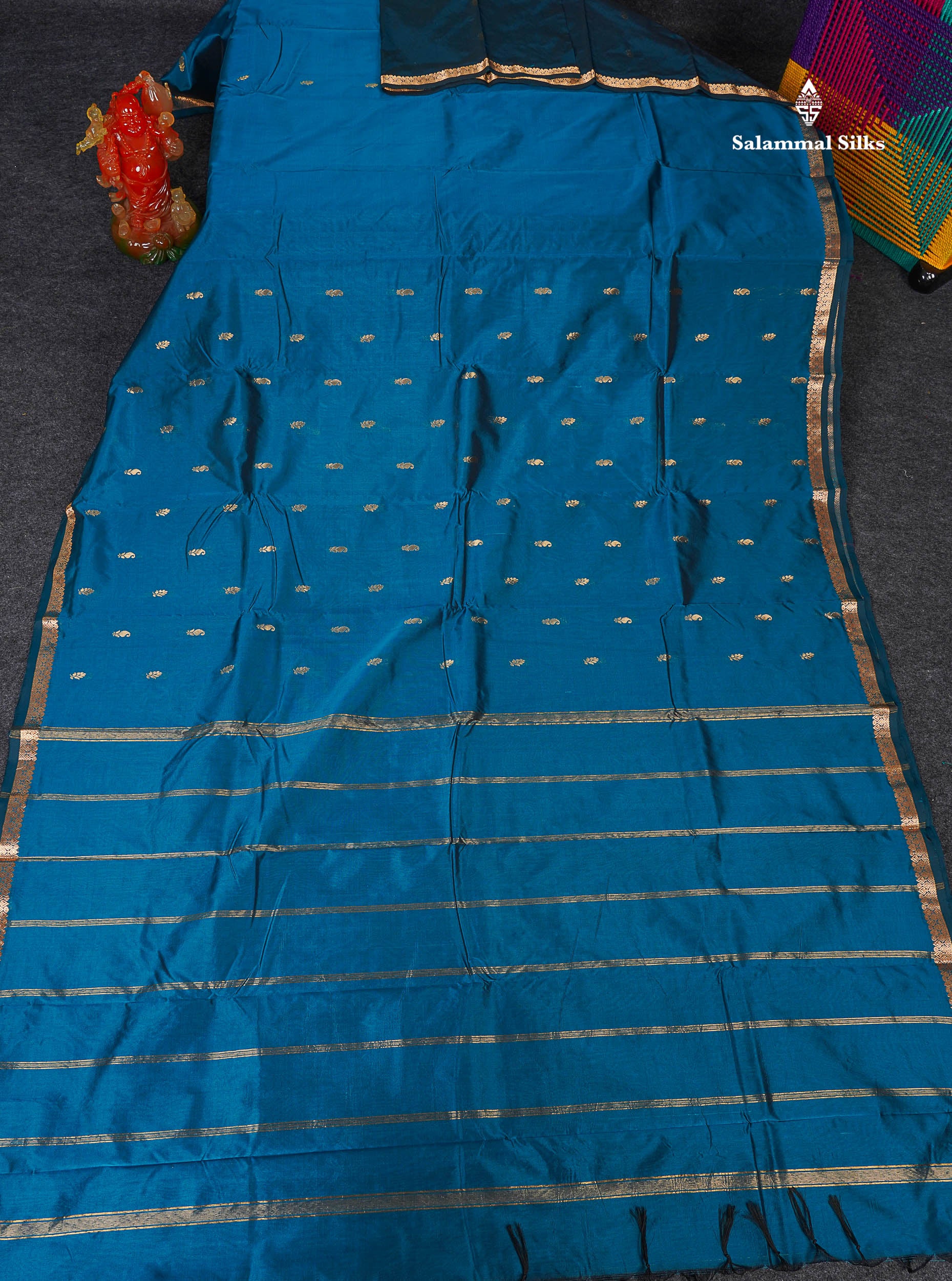 Semi Silk Saree - Ramar Blue Colour Body Zari Butta With Traditional Small Border