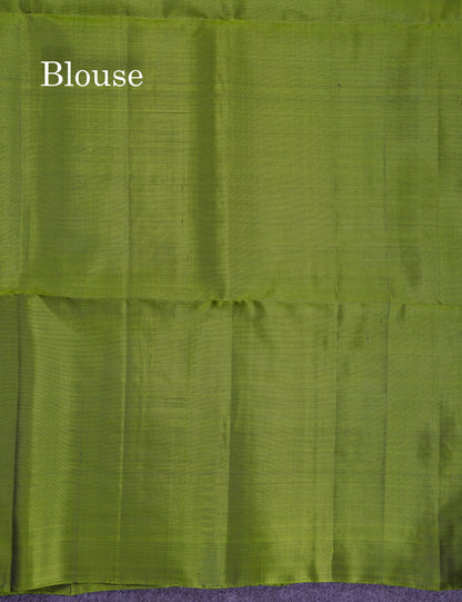 Beautiful Bottle Green Pure Kanjivaram Soft Silk Saree With Contrast Green Blouse