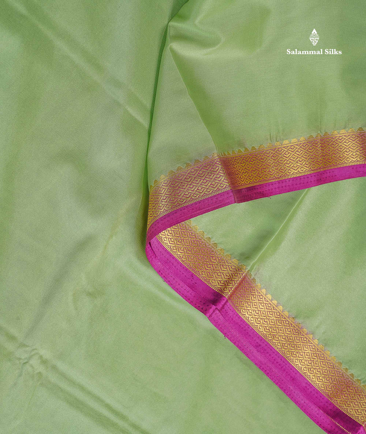 Semi Mysore Silk Saree - Pista Green Colour Body Plain With Magenta Small Border