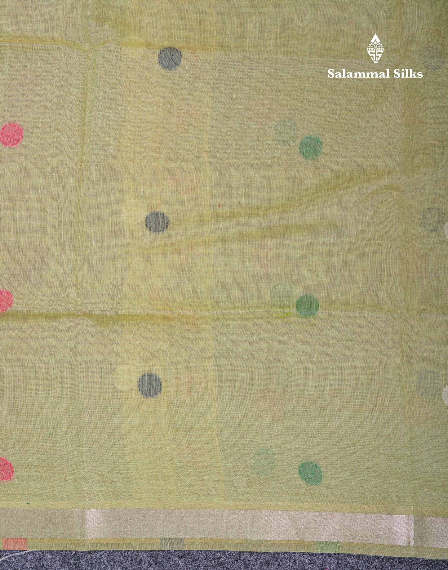 Beautiful Sapphire Green Thread Work Butta Muga Cotton Saree With Contrast Peacock Blue Blouse