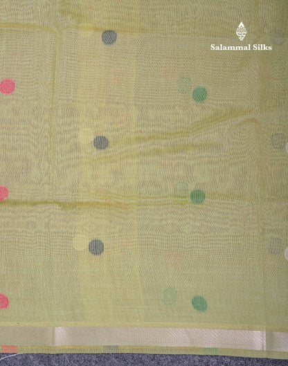 Beautiful Sapphire Green Thread Work Butta Muga Cotton Saree With Contrast Peacock Blue Blouse