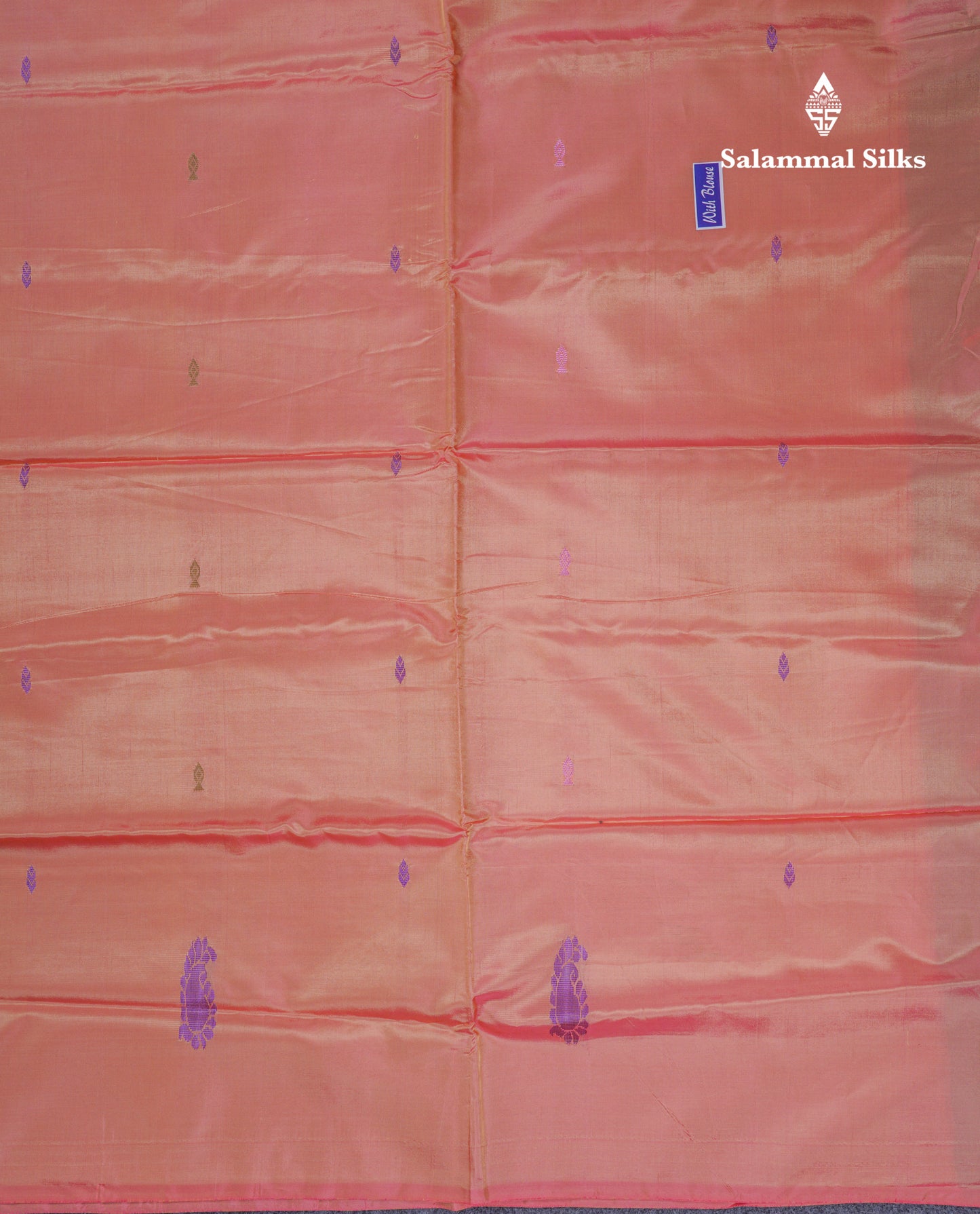 Light Violet Thread work Buttas Banana Pinth Saree (Vaazhainaar Pattu) With Contrast Pinkish Peach Blouse