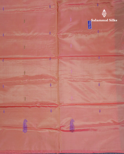Light Violet Thread work Buttas Banana Pinth Saree (Vaazhainaar Pattu) With Contrast Pinkish Peach Blouse