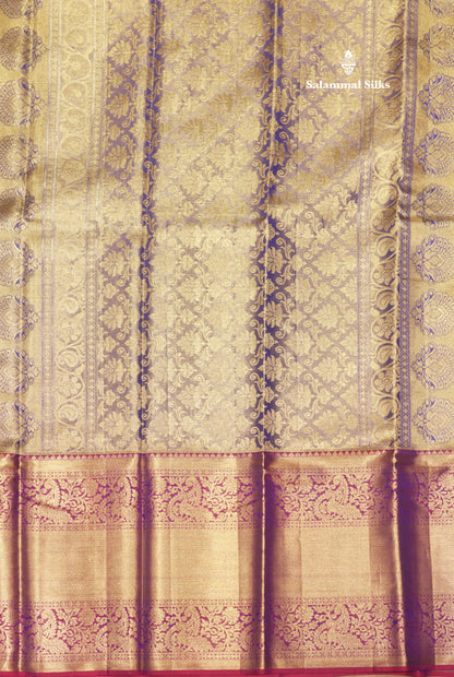 Blue Colour Tissue Pure Kanjivaram Silk Saree with Gold Zari Long Border
