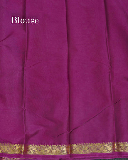Semi Mysore Silk Saree - Pista Green Colour Body Plain With Magenta Small Border