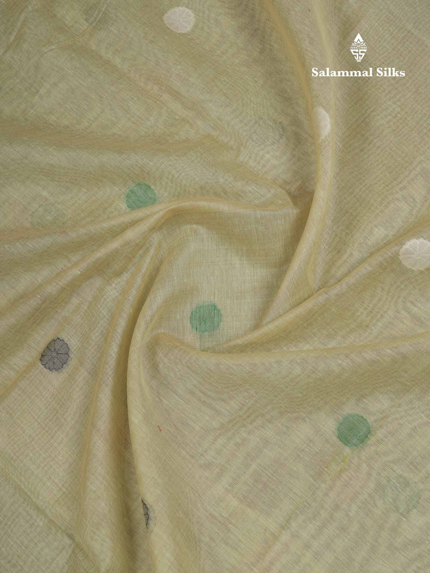 Beautiful Sapphire Green Thread Work Butta Muga Cotton Saree With Contrast Peacock Blue Blouse