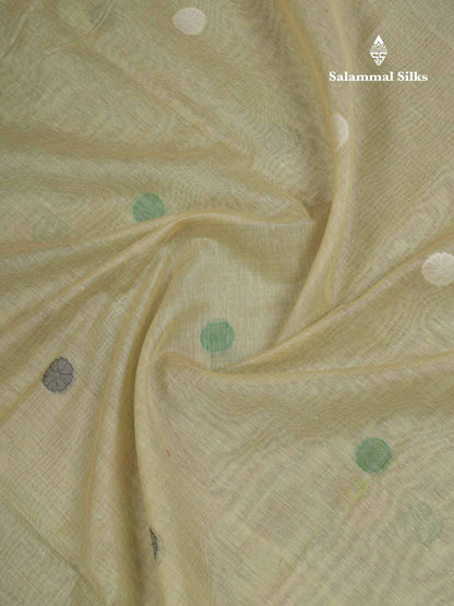 Beautiful Sapphire Green Thread Work Butta Muga Cotton Saree With Contrast Peacock Blue Blouse