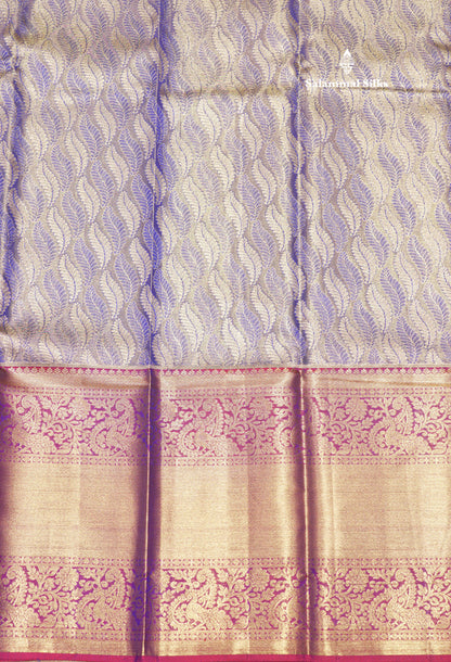 Blue Colour Tissue Pure Kanjivaram Silk Saree with Gold Zari Long Border