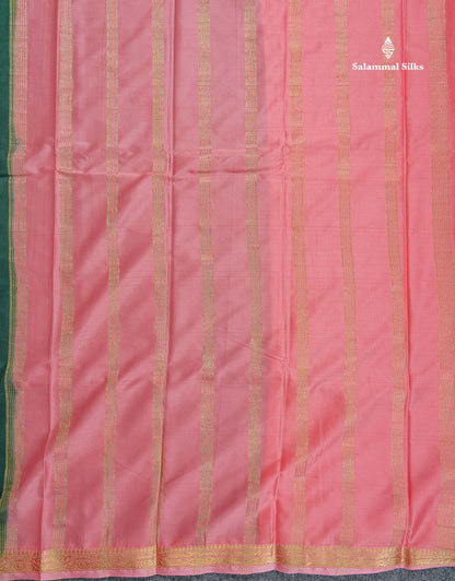 Semi Mysore Silk Saree - Chilly Red Colour Body Plain With Light Pink Small Border
