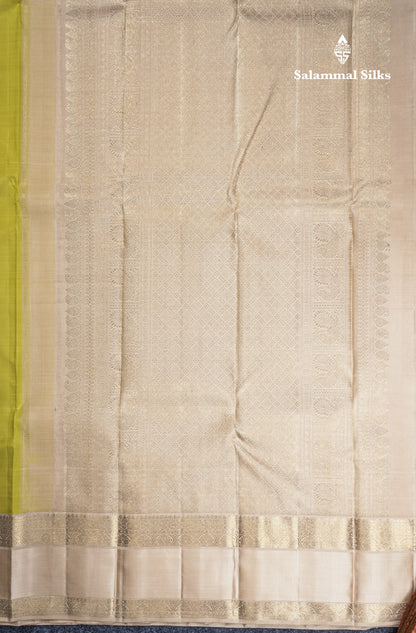 Golden Yellow Beautiful Small Buttas Pure Kanjivaram Silk Saree Pure Zari with Traditional Cream Double Border