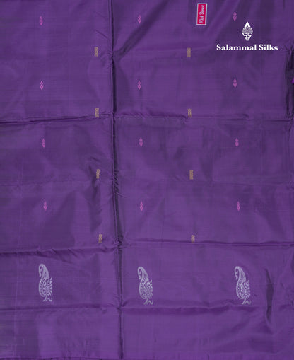 Orange Thread work Buttas Banana Pinth Saree (Vaazhainaar Pattu) With Contrast Purple Blouse