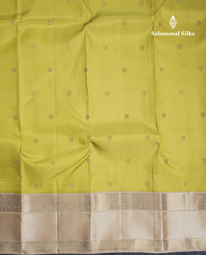 Golden Yellow Beautiful Small Buttas Pure Kanjivaram Silk Saree Pure Zari with Traditional Cream Double Border