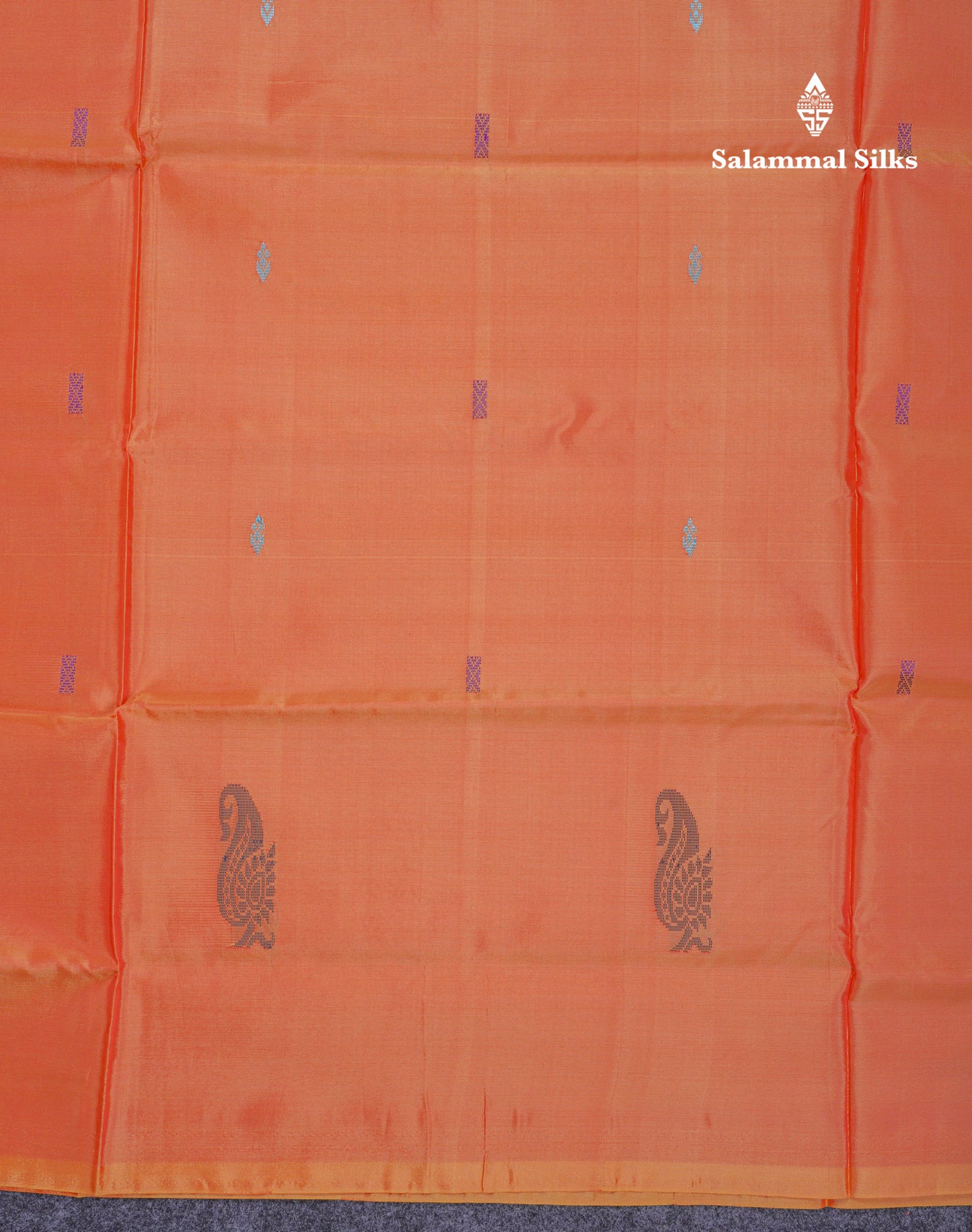 Orange Thread work Buttas Banana Pinth Saree (Vaazhainaar Pattu) With Contrast Purple Blouse