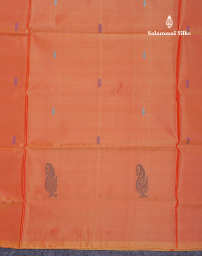 Orange Thread work Buttas Banana Pinth Saree (Vaazhainaar Pattu) With Contrast Purple Blouse
