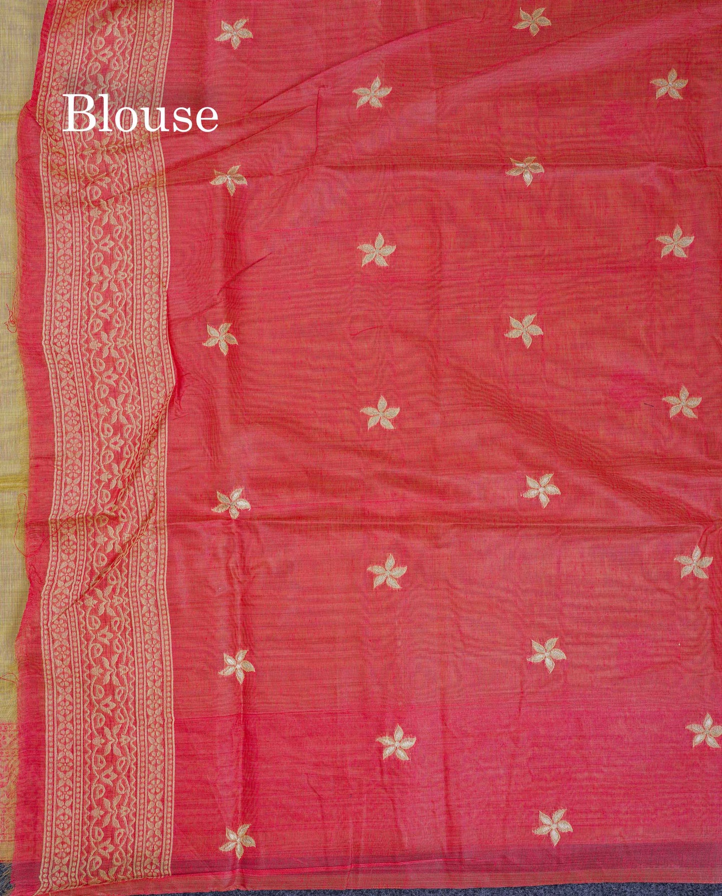 Beautiful Light Pink Thread Work Butta Muga Cotton Saree With Contrast Pink Blouse