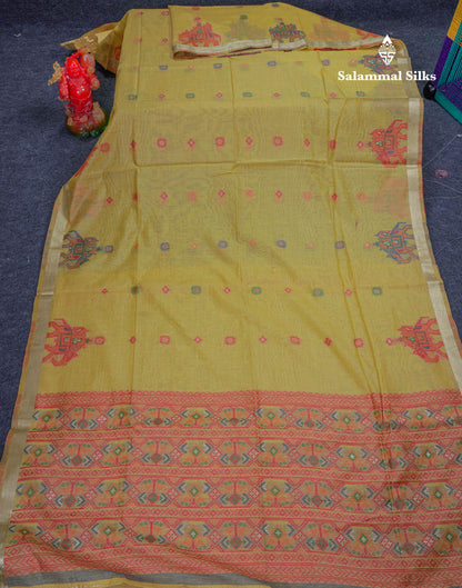 Beautiful Lavender Menakari Work Muga Cotton Saree With Contrast Magenta Blouse