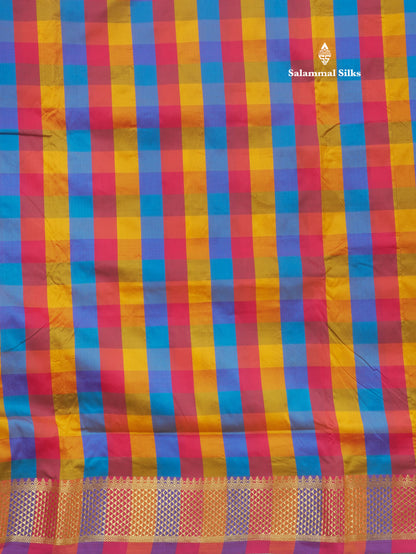 9.5 Yards Semi Silk Saree Multicolour Checks with Self Border