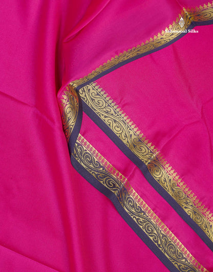 Semi Mysore Silk Saree - Chilly Red Colour Body Plain With Light Pink Small Border