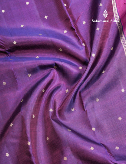 Violet Beautiful Small Buttas Pure Kanjivaram Silk Saree Pure Zari with Traditional Small Magenta Border